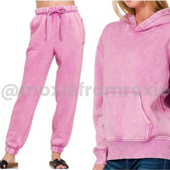 Zenana Outfitters Pants - Zenana Outfitters Pink Track Pants & Hoodie Set